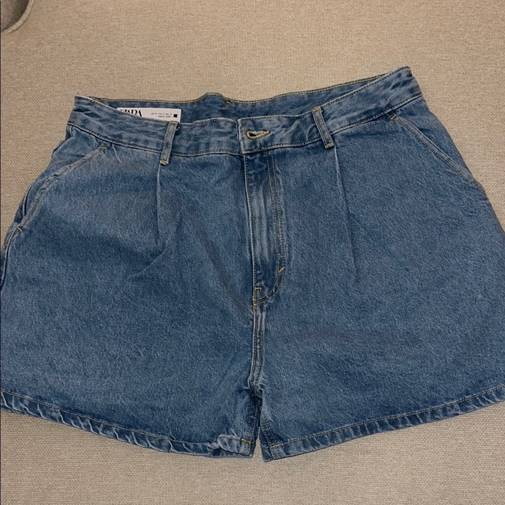 Zara Blue Jean Shorts High-Waisted Cut-Off